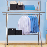 Save reliancer heavy duty large stainless steel clothes drying rack foldable space saving retractable rack hanger from 55 2 to 78 8 inches w shoe rack