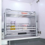 Kitchen Pull Down 2 Tier Wire Shelf Shelves Steel Wall Unit Storage Organizer System Cabinet for 800mm Width Cupboards