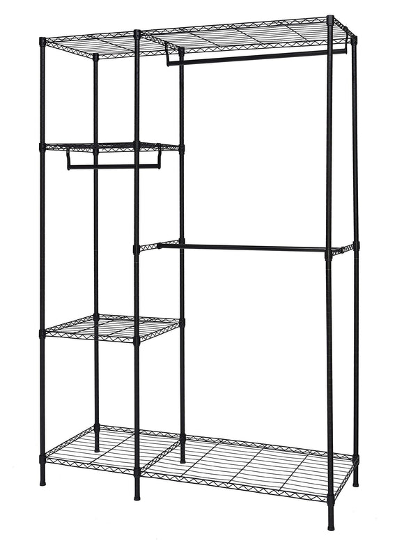 Kitchen finnhomy heavy duty wire shelving garment rack for closet organizer portable clothes wardrobe storage with adjustable shelves and hangers thicken steel tube black
