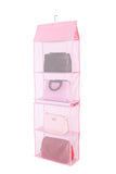On amazon detachable 6 compartment organizer pouch hanging handbag organizer clear purse bag collection storage holder wardrobe closet space saving organizers system for living room bedroom home use pink