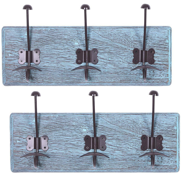 Rustic Wall Mounted Coat Rack with 3 Sturdy Hooks – Set of 2