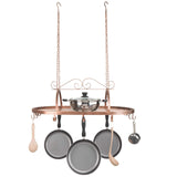 Explore bronze tone scrollwork metal ceiling mounted hanging rack for kitchen utensils pots pans holder