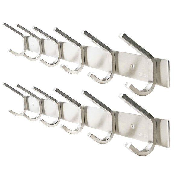 2 Packs, WEBI Heavy Duty Stainless Steel 304 Hook Rail Coat Rack, Satin Finish, Great Home Storage & Organization for Bedroom, Bathroom, Foyers, Hallways