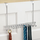 Organize with mdesign metal over door hanging closet storage organizer rack for mens and womens ties belts slim scarves accessories jewelry 4 hooks and 10 vertical arms on each 2 pack chrome