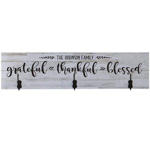 Personalized Grateful Thankful Blessed Coat Rack Wall Sign
