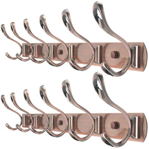 WEBI Wall Mounted Coat Rack - 21-5/8'',6 Hooks,2 Packs (Jumbo Size) Heavy Duty Coat Hat Hook Rail/Rack,Metal Double Prong Robe Hooks Wall Hooks for Closet Kitchen Office Entryway, Antique Copper