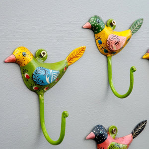 Bright hand painted set of 5 Bird Coat Hooks