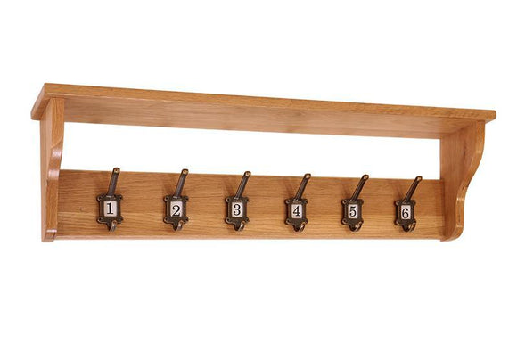 OAK SCHOOL Coat Rack with 6 numbered hooks