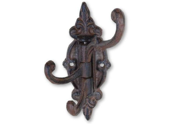 Cast Iron Vintage Antique Style Victorian Swing Arm Swivel Wall Hook Hall Tree 3 Hooks