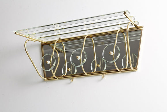 Italian Fontana Arte Style Glass and Brass Coat Rack