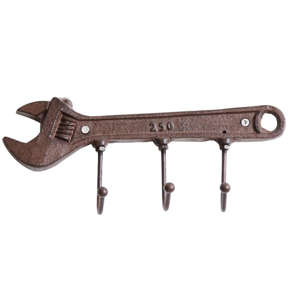 1Pc Retro Wall Hanger Sturdy 3 Hook Metal Wrench Shaped Hanger Coat Rack Coat Rack Frame Suitable For Living Room Bedroom Bar