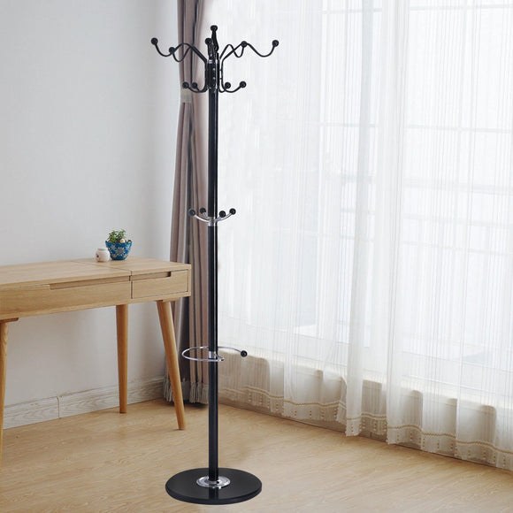 Costway 15 Hooks 70'' Metal Coat Hat Jacket Stand Tree Holder Hanger Rack w/ Marble Base